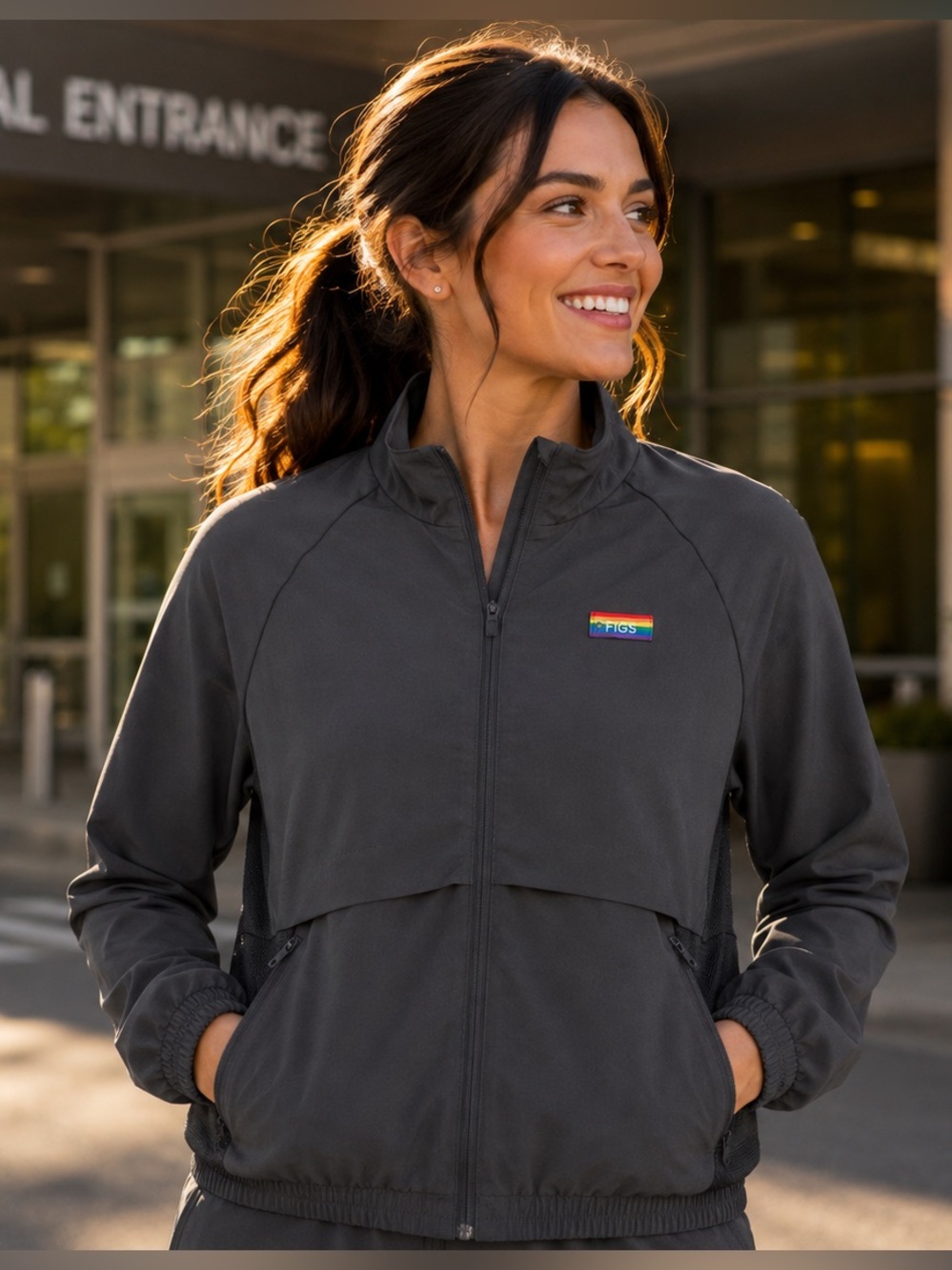 FIGS Sydney Performance Scrub Jacket Rainbow Pride Graphite Gray Medium
